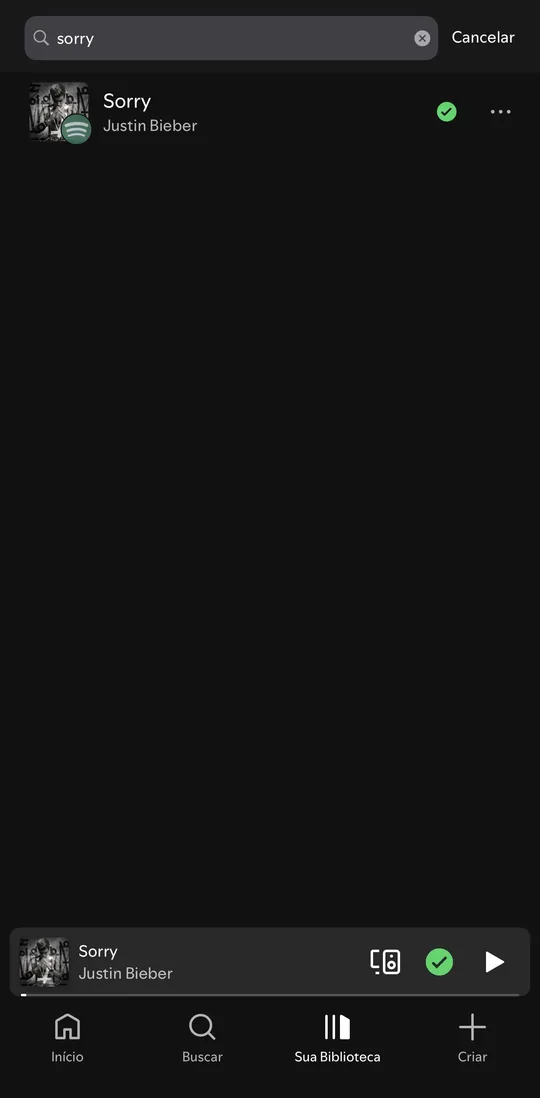 A faixa salva na biblioteca do Spotify